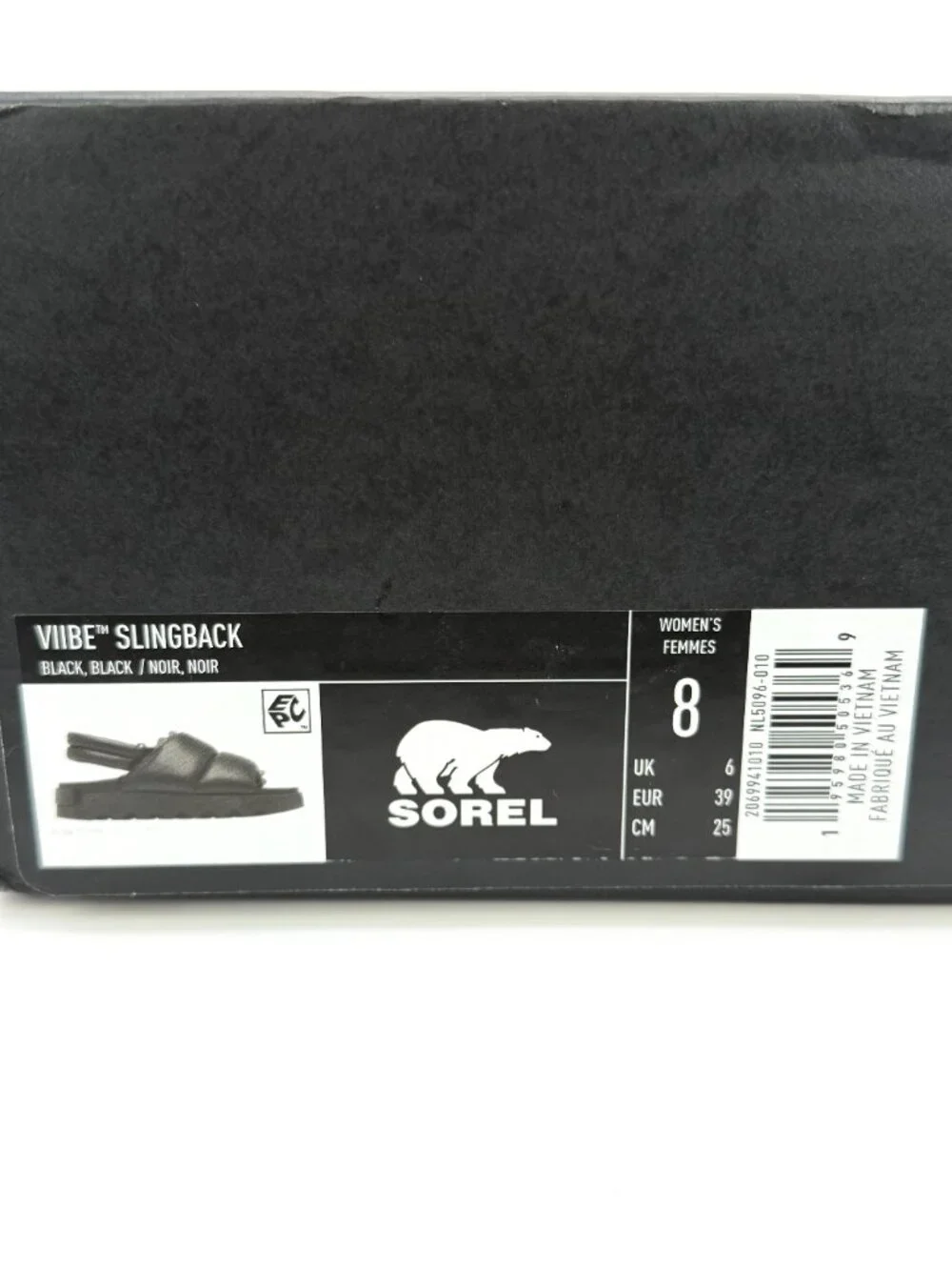 SOREL Vibe Women's Black Leather Platform Slingback Slide Sandals  US 8 NIB.
